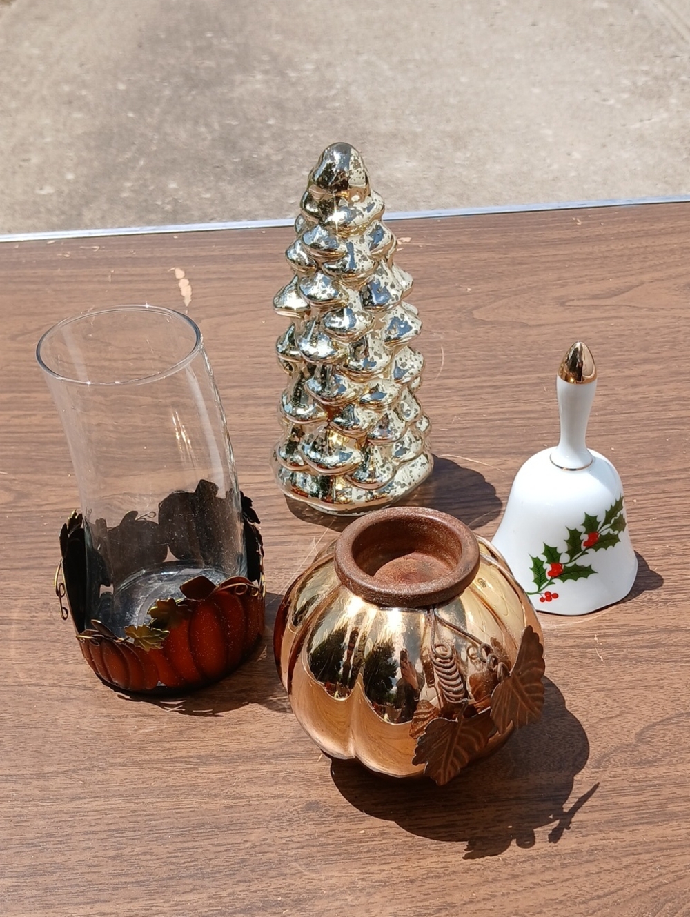 Metal Pumpkin Candle Holder, Pumpkin Votive Holder, Pre-lit Metallic Tree & Bell
